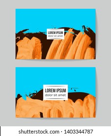 Set of vector business card templates with brush stroke background.
