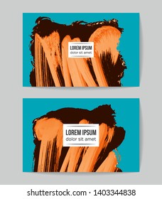 Set of vector business card templates with brush stroke background.