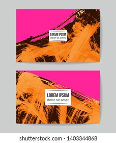 Set of vector business card templates with brush stroke background.