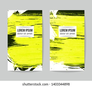 Set of vector business card templates with brush stroke background.