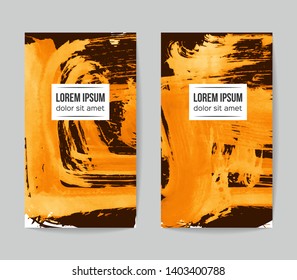 Set of vector business card templates with brush stroke background.