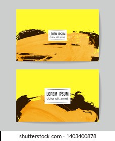 Set of vector business card templates with brush stroke background.