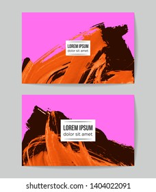 Set of vector business card templates with brush stroke background.