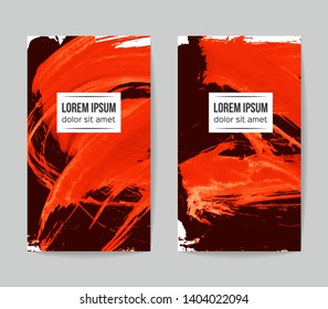 Set of vector business card templates with brush stroke background.