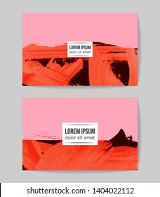 Set of vector business card templates with brush stroke background.