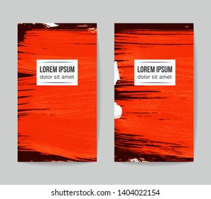 Set of vector business card templates with brush stroke background.