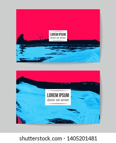 Set of vector business card templates with brush stroke background.