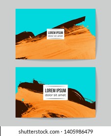 Set of vector business card templates with brush stroke background.