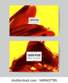 Set of vector business card templates with brush stroke background.