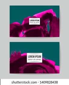 Set of vector business card templates with brush stroke background.