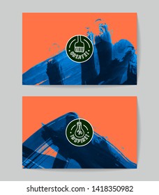 Set of vector business card templates with brush stroke background.