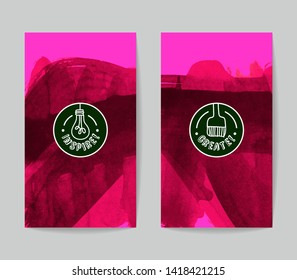 Set of vector business card templates with brush stroke background.