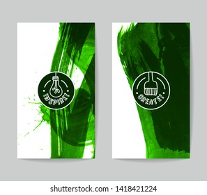 Set of vector business card templates with brush stroke background.