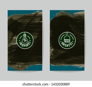 Set of vector business card templates with brush stroke background.