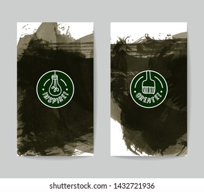 Set of vector business card templates with brush stroke background.