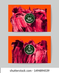 Set of vector business card templates with brush stroke background.