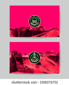 Set of vector business card templates with brush stroke background.