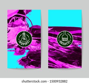 Set of vector business card templates with brush stroke background.