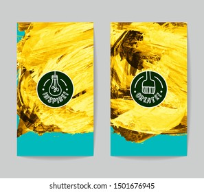Set of vector business card templates with brush stroke background.