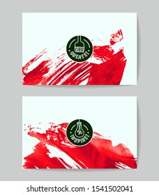 Set of vector business card templates with brush stroke background.