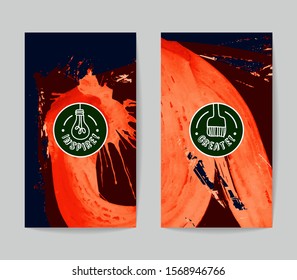 Set of vector business card templates with brush stroke background.