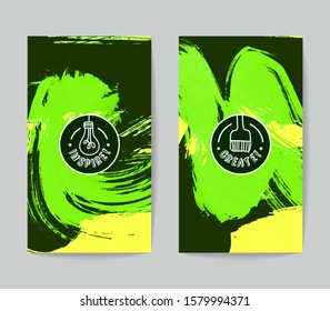 Set of vector business card templates with brush stroke background.