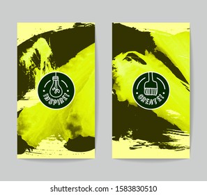 Set of vector business card templates with brush stroke background.