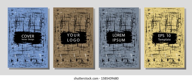 Set of vector business card templates with brush stroke background. vector illustration. A minimalistic hipster colored frame design. Vector line gradient halftone. frame for text Modern Art graphics.