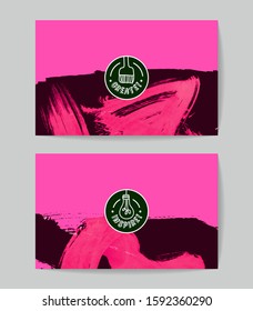 Set of vector business card templates with brush stroke background.