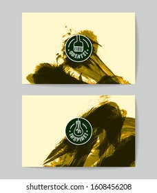 Set of vector business card templates with brush stroke background.