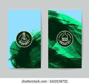Set of vector business card templates with brush stroke background.
