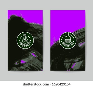 Set of vector business card templates with brush stroke background.