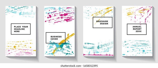 Set of vector business card templates with brush stroke background. Applicable for placards, brochures, posters, covers and banners. Typographic template.