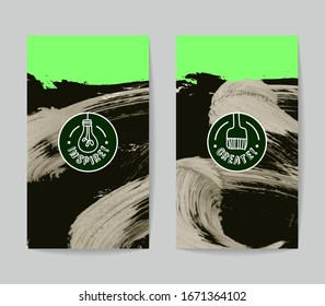 Set of vector business card templates with brush stroke background.