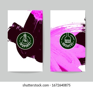 Set of vector business card templates with brush stroke background.