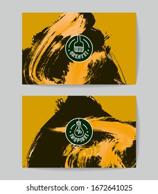 Set of vector business card templates with brush stroke background.