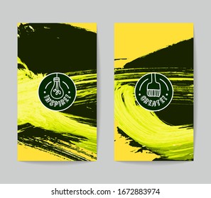 Set of vector business card templates with brush stroke background.