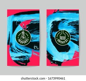 Set of vector business card templates with brush stroke background.