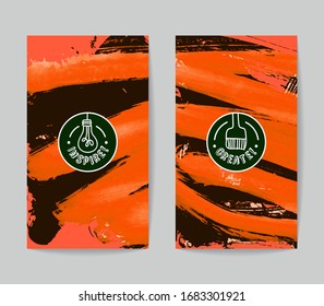 Set of vector business card templates with brush stroke background.