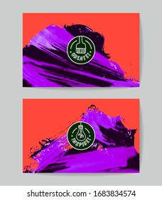 Set of vector business card templates with brush stroke background.
