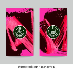 Set of vector business card templates with brush stroke background.