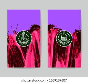 Set of vector business card templates with brush stroke background.