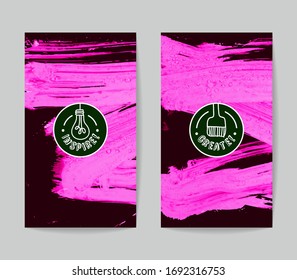 Set of vector business card templates with brush stroke background.
