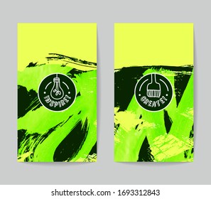 Set of vector business card templates with brush stroke background.