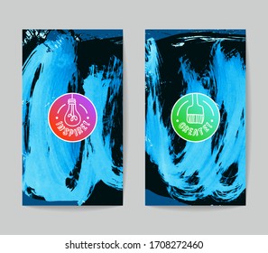 Set of vector business card templates with brush stroke background.