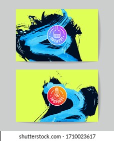Set of vector business card templates with brush stroke background.