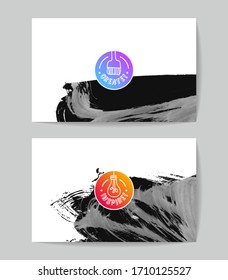 Set of vector business card templates with brush stroke background.