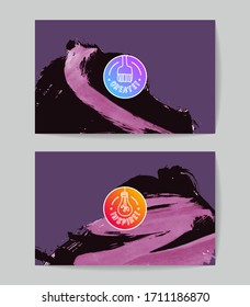 Set of vector business card templates with brush stroke background.