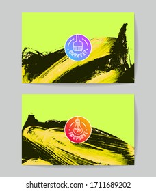 Set of vector business card templates with brush stroke background.