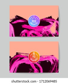 Set of vector business card templates with brush stroke background.